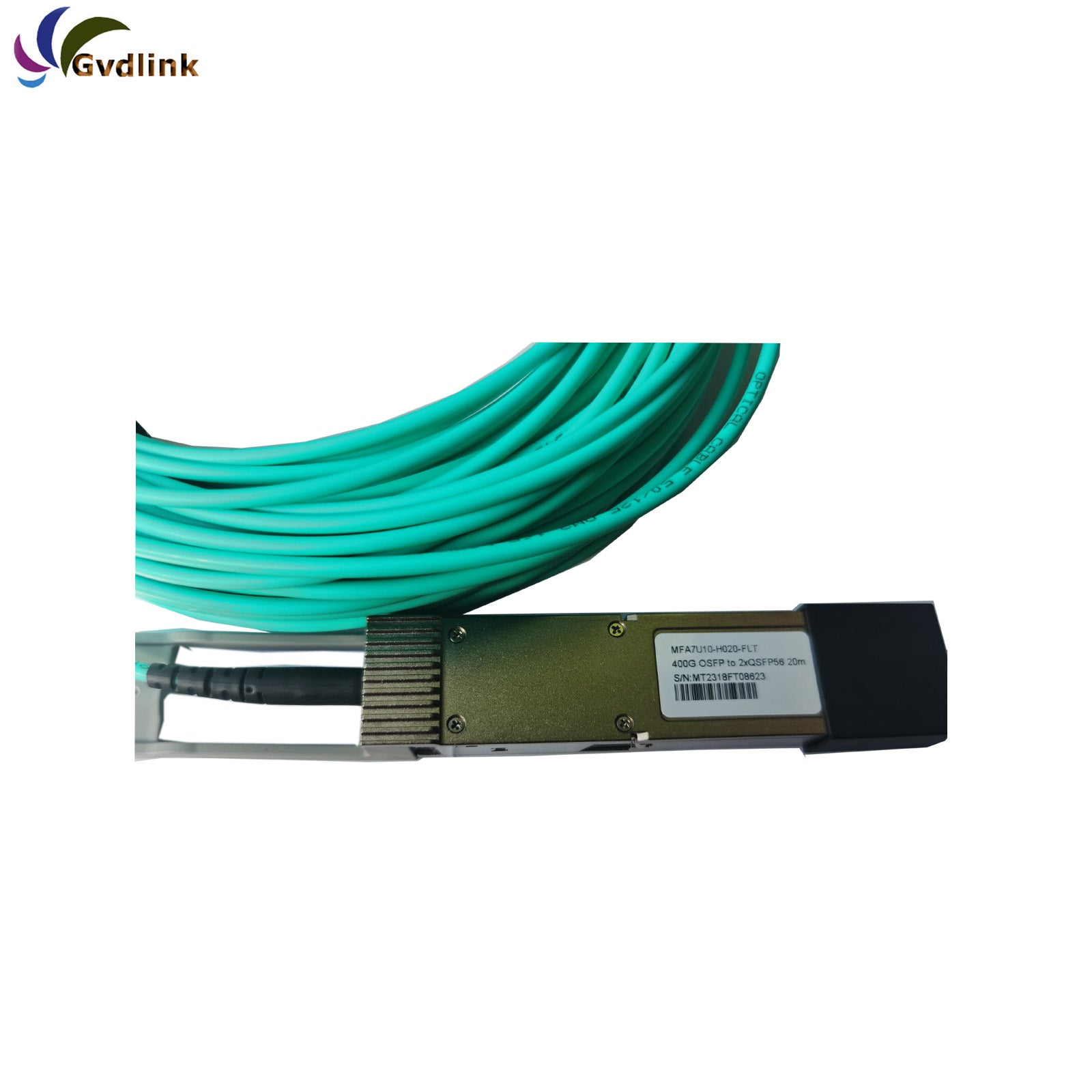 20m (66ft) NVIDIA/Mellanox MFA7U10-H020-FLT MFA7U10-H020 Compatible 400G OSFP Finned Top to 2 x 200G QSFP56 InfiniBand HDR Active Optical Breakout Cable