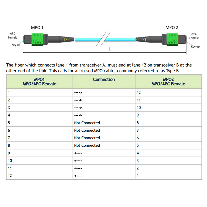 MFP7E10 Passive Fiber Optic Cable MMF OM4 MPO12 APC to MPO12 APC 3m for NVIDIA MFP7E10-N003